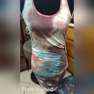 Tie-Dye Mini Dress/ SZ L/ Soft Material/ Ruched Sides/ NWT